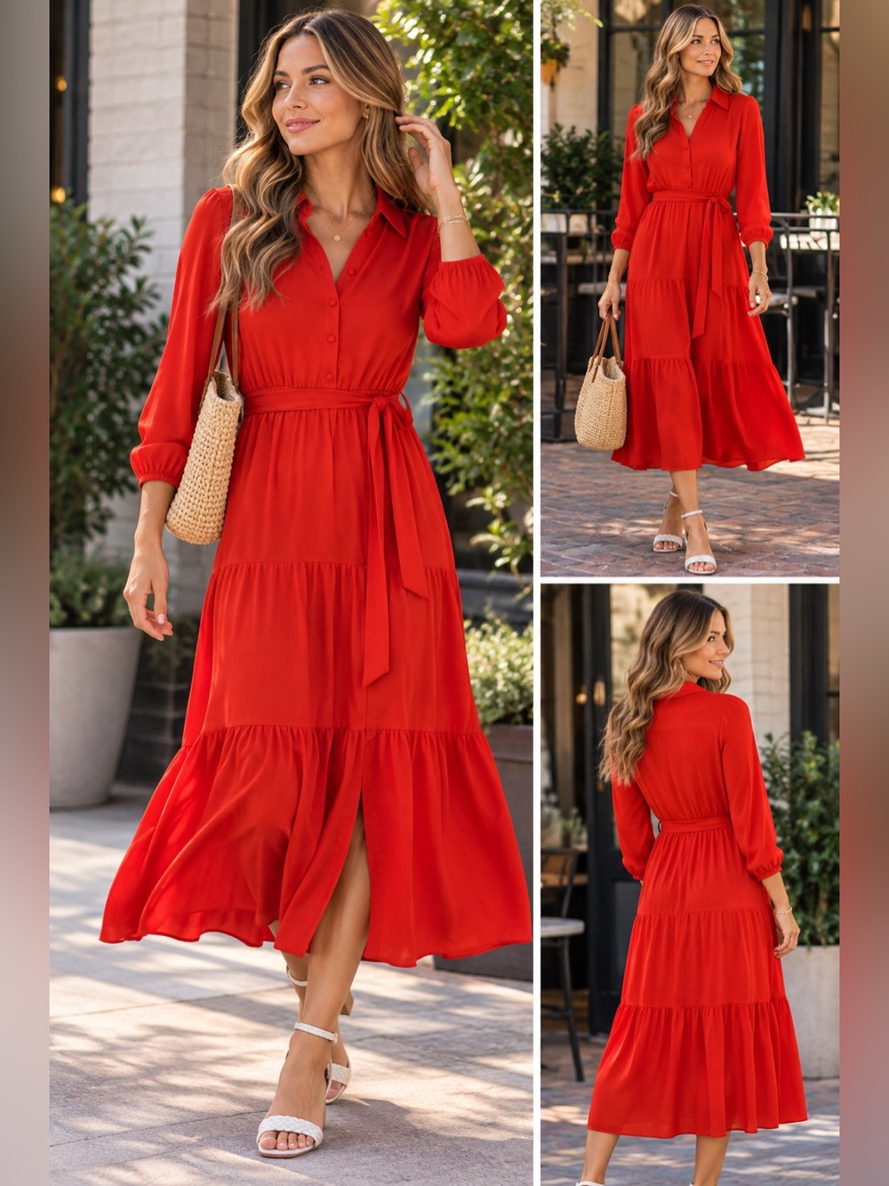 NWT Nanette Lepore Tiered Midi Dress in Hot Coral Size 4